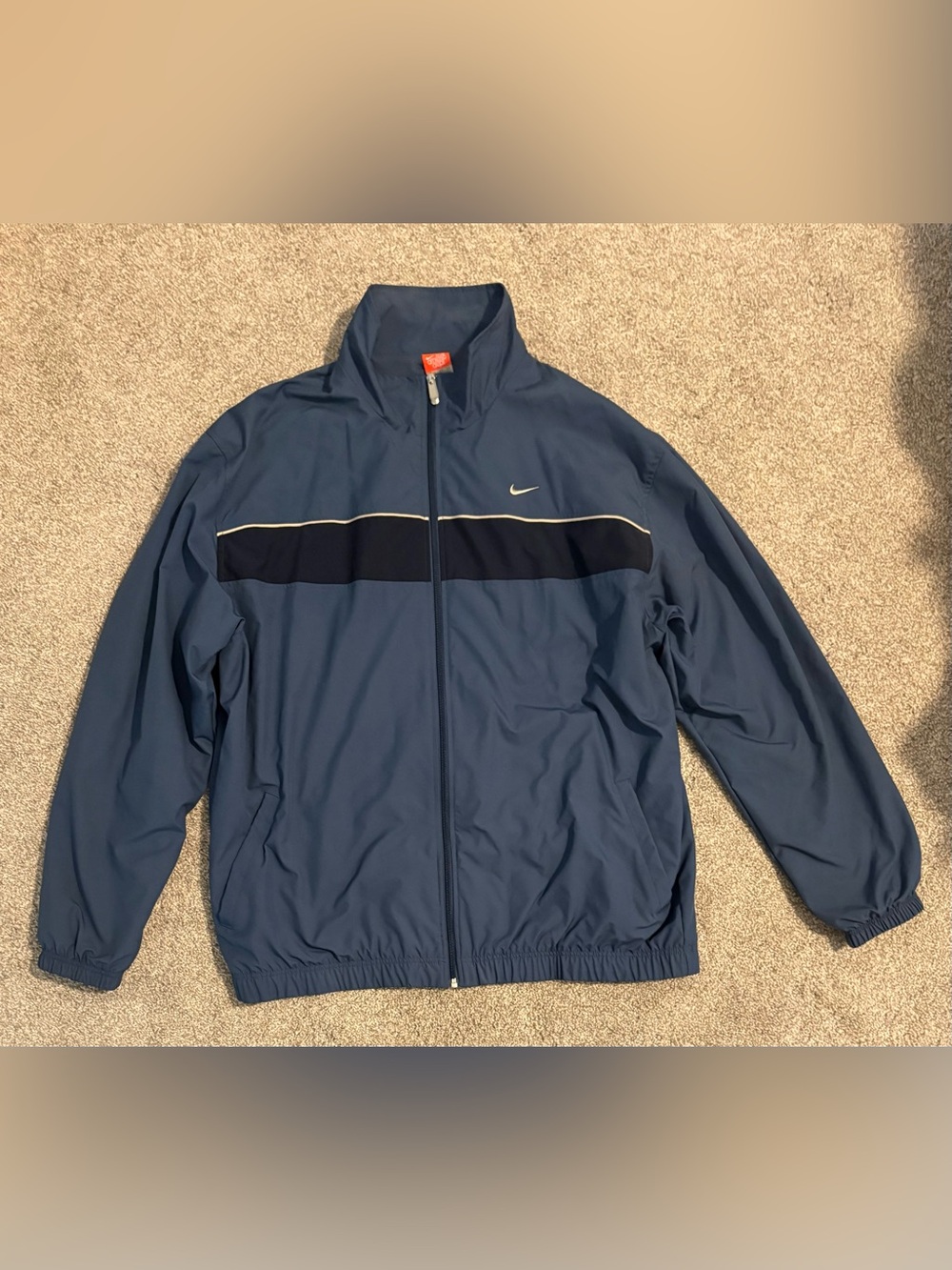 Nike Men’s Blue Windbreaker with Navy Chest Stripe
